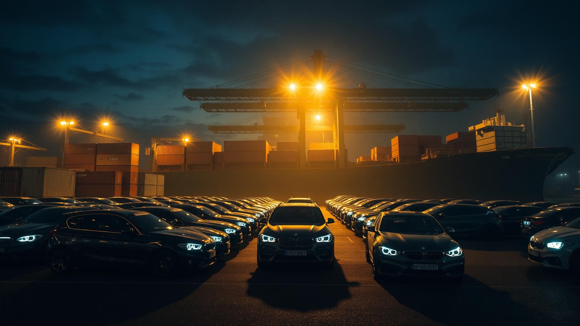 Vehicles staged at a container terminal before export